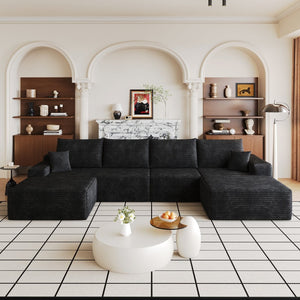 English Elm 135 Inch Corduroy U Shaped Sectional Sofa with Ottoman No Assembly Deep Cloud Seat W2824S00304