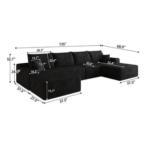 English Elm 135 Inch Corduroy U Shaped Sectional Sofa with Ottoman No Assembly Deep Cloud Seat W2824S00304
