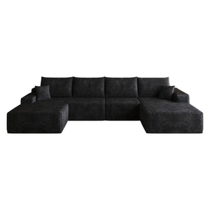 English Elm 135 Inch Corduroy U Shaped Sectional Sofa with Ottoman No Assembly Deep Cloud Seat W2824S00304