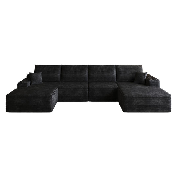English Elm 135 Inch Corduroy U Shaped Sectional Sofa with Ottoman No Assembly Deep Cloud Seat W2824S00304