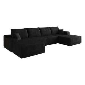 English Elm 135 Inch Corduroy U Shaped Sectional Sofa with Ottoman No Assembly Deep Cloud Seat W2824S00304