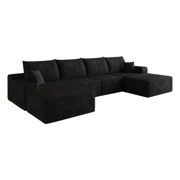 English Elm 135 Inch Corduroy U Shaped Sectional Sofa with Ottoman No Assembly Deep Cloud Seat W2824S00304