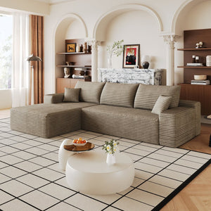 English Elm 107 Inch Modular Cloud Sectional with Reversible Chaise Deep Seat Corduroy Sofa W2824S00305