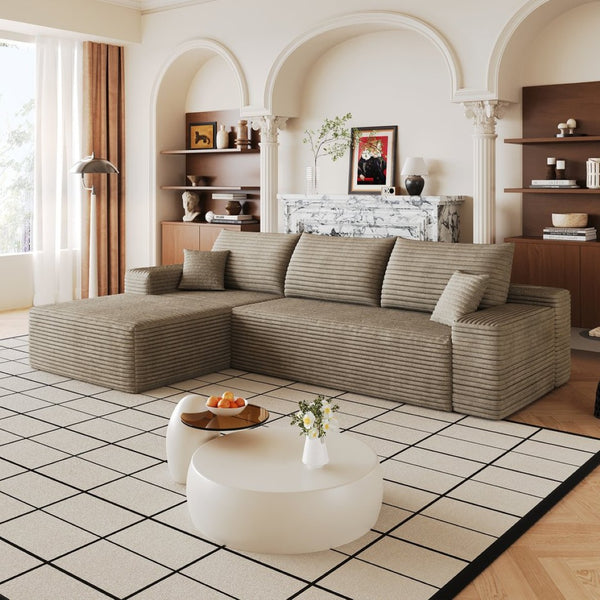 English Elm 107 Inch Modular Cloud Sectional with Reversible Chaise Deep Seat Corduroy Sofa W2824S00305