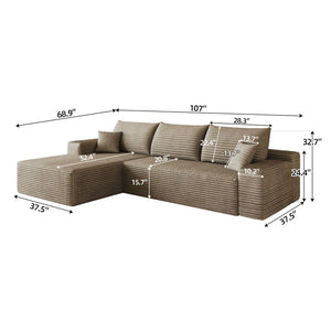 English Elm 107 Inch Modular Cloud Sectional with Reversible Chaise Deep Seat Corduroy Sofa W2824S00305