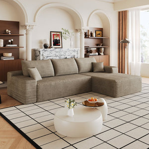 English Elm 107 Inch Cloud Modular Sectional Corduroy Deep Seat Sofa with Reversible L Shaped Chaise Camel W2824S00306