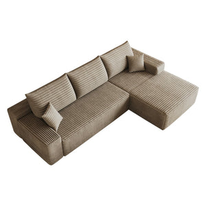 English Elm 107 Inch Cloud Modular Sectional Corduroy Deep Seat Sofa with Reversible L Shaped Chaise Camel W2824S00306