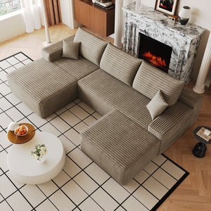 English Elm 107Cloud U Shaped Sectional Sofa Plush Corduroy Deep Seat Modular Living Room Couch Camel W2824S00307