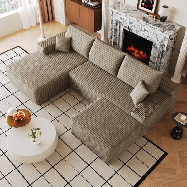 English Elm 107Cloud U Shaped Sectional Sofa Plush Corduroy Deep Seat Modular Living Room Couch Camel W2824S00307