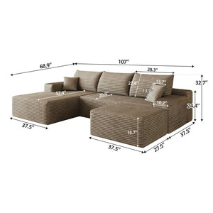 English Elm 107Cloud U Shaped Sectional Sofa Plush Corduroy Deep Seat Modular Living Room Couch Camel W2824S00307