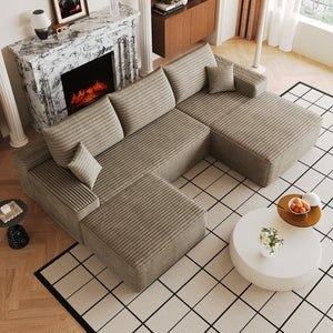 English Elm 107 Inch U Shaped Corduroy Sectional Sofa with Ottoman Deep Seat Cloud Couch Living Room W2824S00308