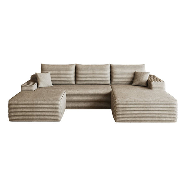 English Elm 107 Inch U Shaped Corduroy Sectional Sofa with Ottoman Deep Seat Cloud Couch Living Room W2824S00308