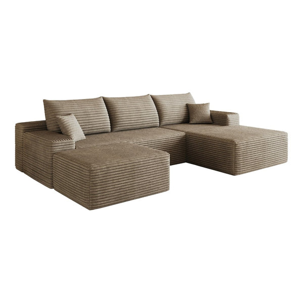 English Elm 107 Inch U Shaped Corduroy Sectional Sofa with Ottoman Deep Seat Cloud Couch Living Room W2824S00308