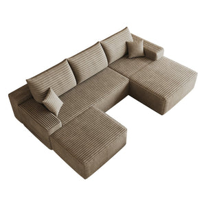 English Elm 107 Inch U Shaped Corduroy Sectional Sofa with Ottoman Deep Seat Cloud Couch Living Room W2824S00308