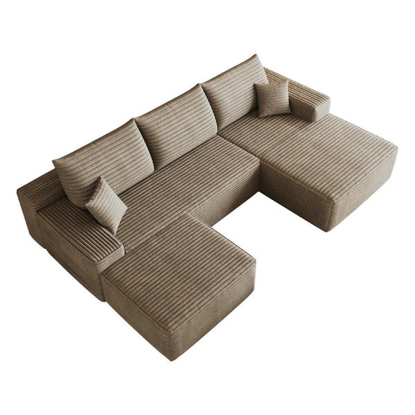 English Elm 107 Inch U Shaped Corduroy Sectional Sofa with Ottoman Deep Seat Cloud Couch Living Room W2824S00308