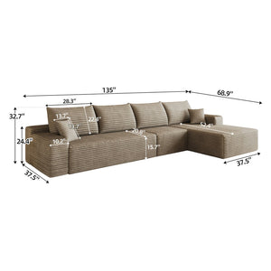 English Elm 134 Inch Modular Cloud Sectional Deep Seat Corduroy Sofa No Assembly Living Room W2824S00310