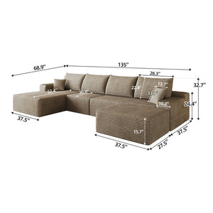 English Elm 135 Inch U Shaped Cloud Sectional Sofa Plush Corduroy Deep Seat Modern Living Room W2824S00311