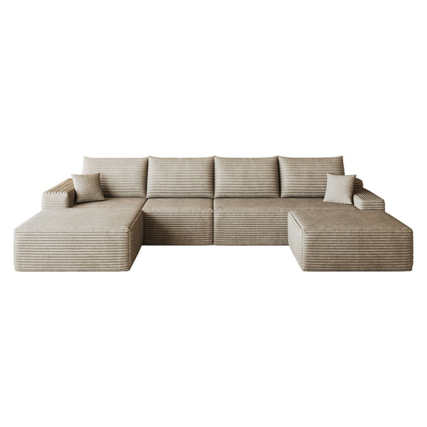 English Elm 135 Inch U Shaped Cloud Sectional Sofa Plush Corduroy Deep Seat Modern Living Room W2824S00311
