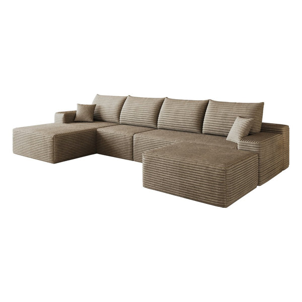 English Elm 135 Inch U Shaped Cloud Sectional Sofa Plush Corduroy Deep Seat Modern Living Room W2824S00311