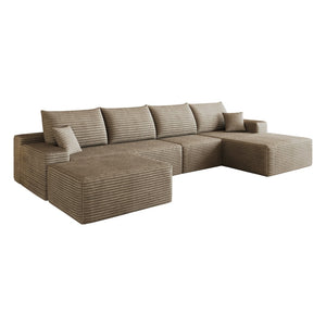 English Elm 135 Inch U Shaped Sectional Sofa with Ottoman Plush Corduroy Deep Seat Living Room W2824S00312