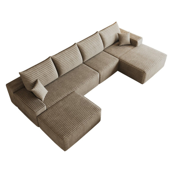 English Elm 135 Inch U Shaped Sectional Sofa with Ottoman Plush Corduroy Deep Seat Living Room W2824S00312