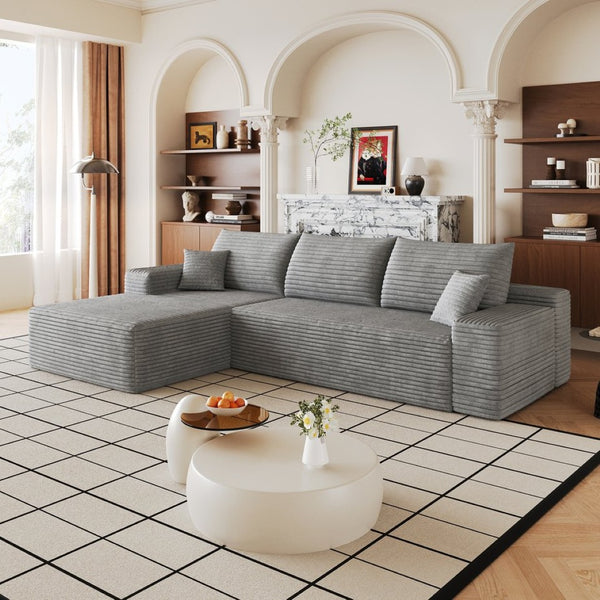 English Elm 107 Inch Cloud Modular Sectional Corduroy Deep Seat Sofa with Reversible L Shaped Chaise Grey - A W2824S00313