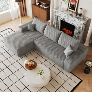 English Elm 107 Inch Cloud Modular Sectional Corduroy Deep Seat Sofa with Reversible L Shaped Chaise Grey - A W2824S00313