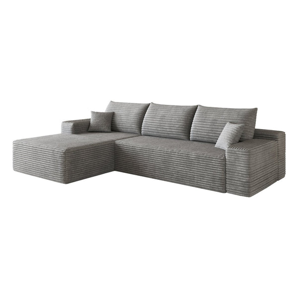 English Elm 107 Inch Cloud Modular Sectional Corduroy Deep Seat Sofa with Reversible L Shaped Chaise Grey - A W2824S00313