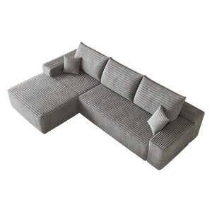 English Elm 107 Inch Cloud Modular Sectional Corduroy Deep Seat Sofa with Reversible L Shaped Chaise Grey - A W2824S00313