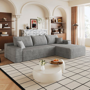 English Elm 107 Inch Cloud Modular Sectional Corduroy Deep Seat Sofa with Reversible L Shaped Chaise Grey - B W2824S00314
