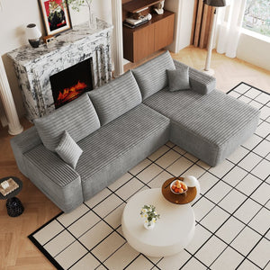 English Elm 107 Inch Cloud Modular Sectional Corduroy Deep Seat Sofa with Reversible L Shaped Chaise Grey - B W2824S00314