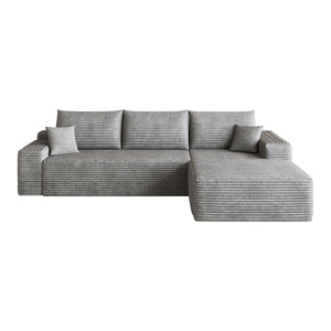 English Elm 107 Inch Cloud Modular Sectional Corduroy Deep Seat Sofa with Reversible L Shaped Chaise Grey - B W2824S00314