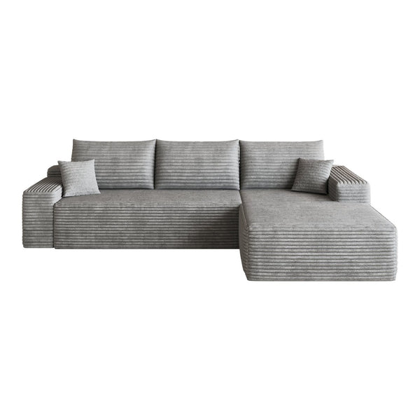 English Elm 107 Inch Cloud Modular Sectional Corduroy Deep Seat Sofa with Reversible L Shaped Chaise Grey - B W2824S00314