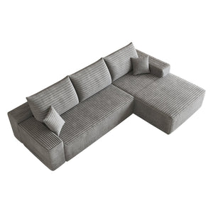 English Elm 107 Inch Cloud Modular Sectional Corduroy Deep Seat Sofa with Reversible L Shaped Chaise Grey - B W2824S00314