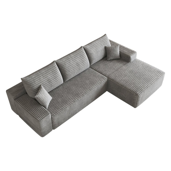 English Elm 107 Inch Cloud Modular Sectional Corduroy Deep Seat Sofa with Reversible L Shaped Chaise Grey - B W2824S00314