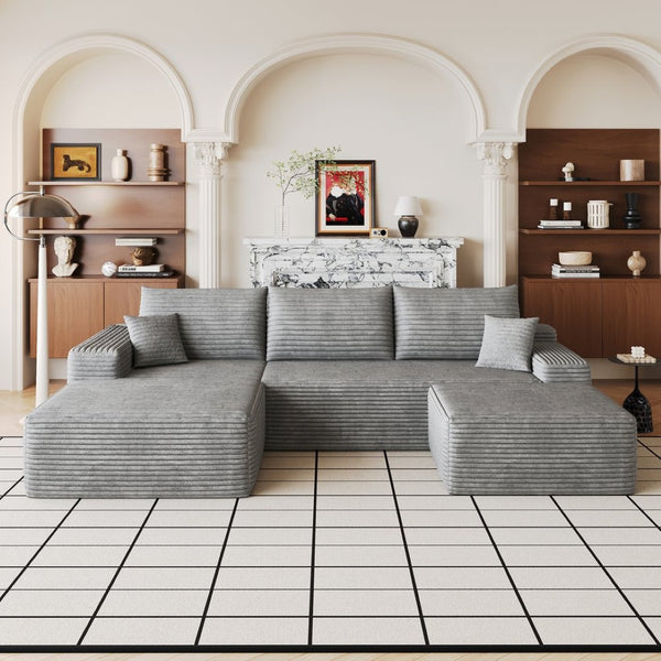 English Elm 107Cloud U Shaped Sectional Sofa Plush Corduroy Deep Seat Modular Living Room Couch Grey W2824S00315
