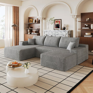English Elm 107Cloud U Shaped Sectional Sofa Plush Corduroy Deep Seat Modular Living Room Couch Grey W2824S00315
