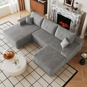 English Elm 107Cloud U Shaped Sectional Sofa Plush Corduroy Deep Seat Modular Living Room Couch Grey W2824S00315