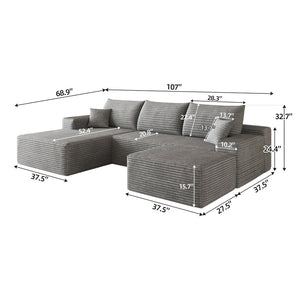English Elm 107Cloud U Shaped Sectional Sofa Plush Corduroy Deep Seat Modular Living Room Couch Grey W2824S00315