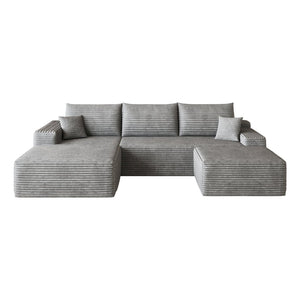 English Elm 107Cloud U Shaped Sectional Sofa Plush Corduroy Deep Seat Modular Living Room Couch Grey W2824S00315