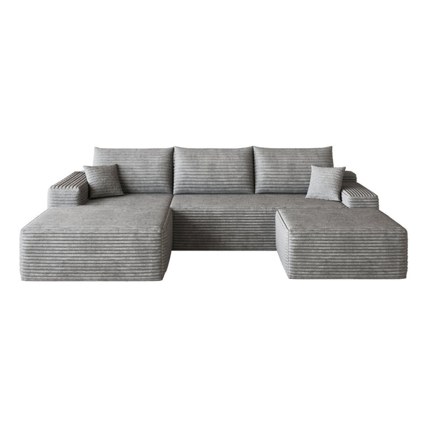English Elm 107Cloud U Shaped Sectional Sofa Plush Corduroy Deep Seat Modular Living Room Couch Grey W2824S00315