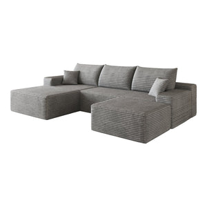 English Elm 107Cloud U Shaped Sectional Sofa Plush Corduroy Deep Seat Modular Living Room Couch Grey W2824S00315
