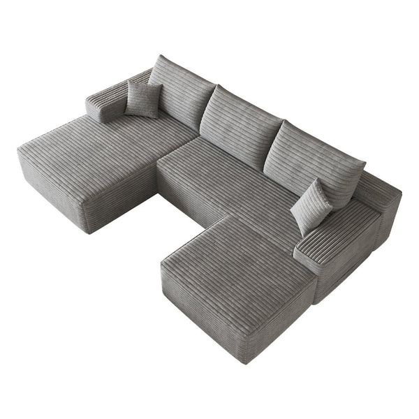 English Elm 107Cloud U Shaped Sectional Sofa Plush Corduroy Deep Seat Modular Living Room Couch Grey W2824S00315