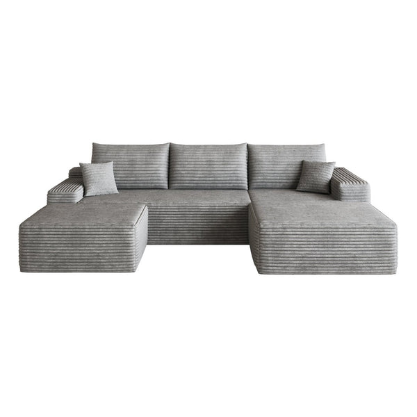 English Elm 107 Inch U-Shaped Cloud Sectional Sofa in Corduroy with Ottoman for Living Rooms Grey W2824S00316