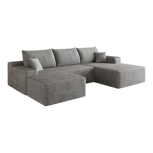English Elm 107 Inch U-Shaped Cloud Sectional Sofa in Corduroy with Ottoman for Living Rooms Grey W2824S00316