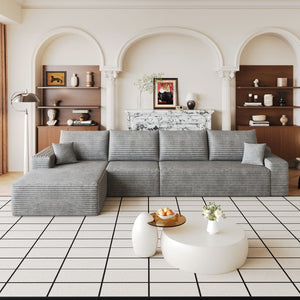 English Elm 135 Inch Modular L-Shape Sectional Sofa Corduroy Plush Deep Seat No Assembly Grey - A W2824S00317
