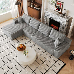 English Elm 135 Inch Modular L-Shape Sectional Sofa Corduroy Plush Deep Seat No Assembly Grey - A W2824S00317