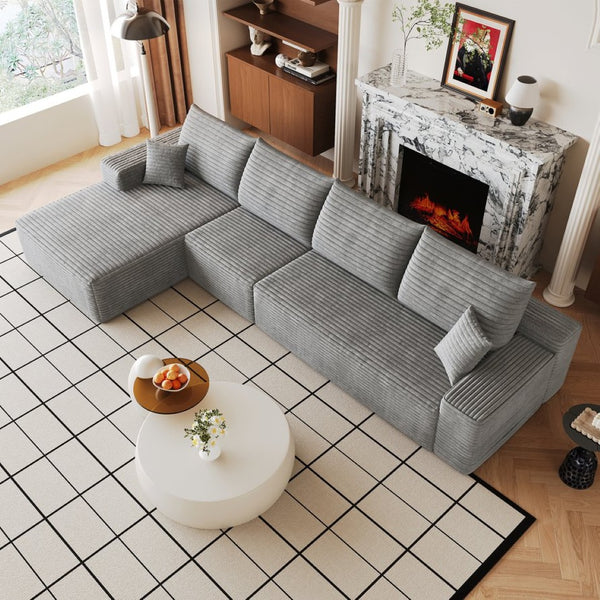 English Elm 135 Inch Modular L-Shape Sectional Sofa Corduroy Plush Deep Seat No Assembly Grey - A W2824S00317
