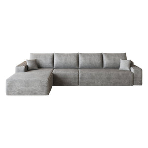 English Elm 135 Inch Modular L-Shape Sectional Sofa Corduroy Plush Deep Seat No Assembly Grey - A W2824S00317
