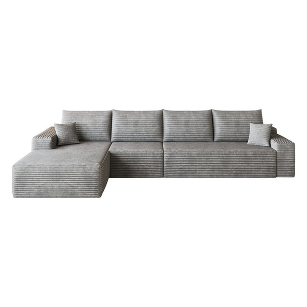 English Elm 135 Inch Modular L-Shape Sectional Sofa Corduroy Plush Deep Seat No Assembly Grey - A W2824S00317